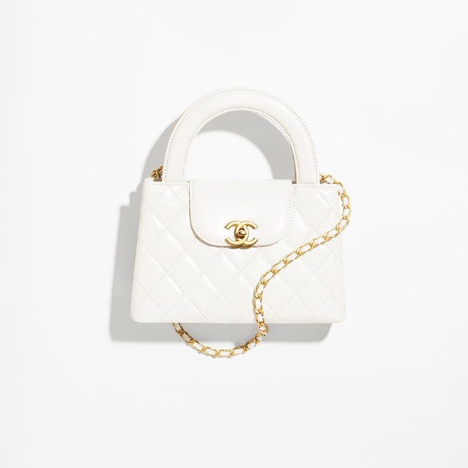 chanel large glossy calfskin kelly round top handle chain flap bag